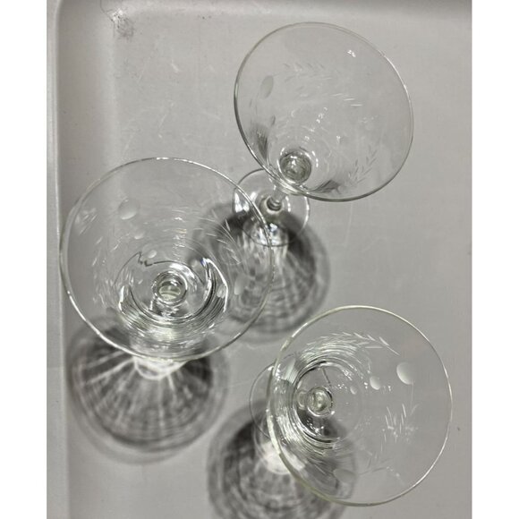 Set of 3 Etched Cordial Glasses Goblets - Picture 2 of 4